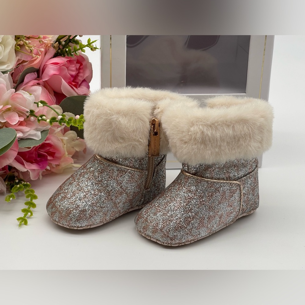Michael Kors Girls' Glitter Logo Print Boot Crib Shoes